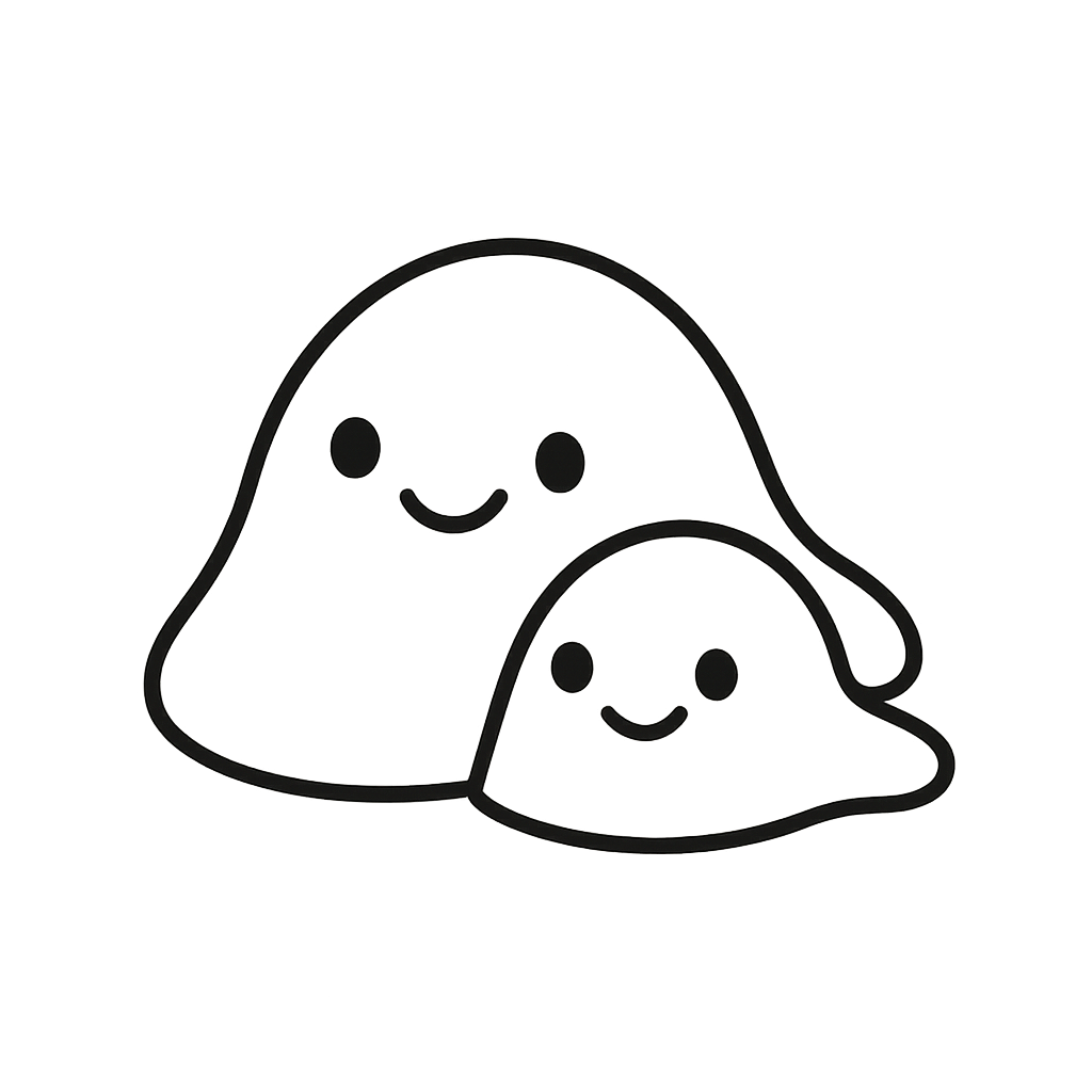 Two happy, cartoon ghosts.